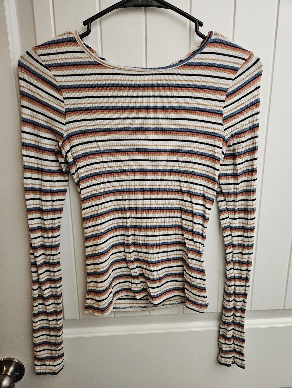 Hollister Women's Striped Long Sleeve Blouse Cutout Detail Back